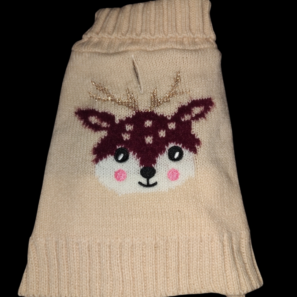 Doggie Sweater Sz Small cream Color W Deer